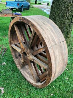 Antique Wooden Pulley, 42in. Diameter, 12in Wide