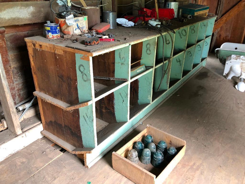 Old Hardware Store Bulk Bin Cabinet, Primitive, 114in x 26in deep x 34in high