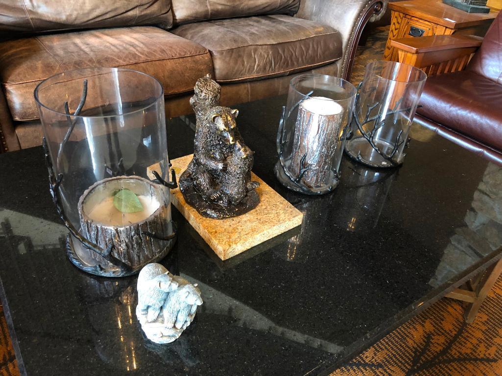 Bear Centerpiece, 3 Stag Antler Candle Holders, Bear Figurine