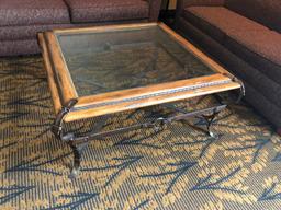 Glass Top Coffee Table, Two Sofas and Glass Top End Table, All One Bid