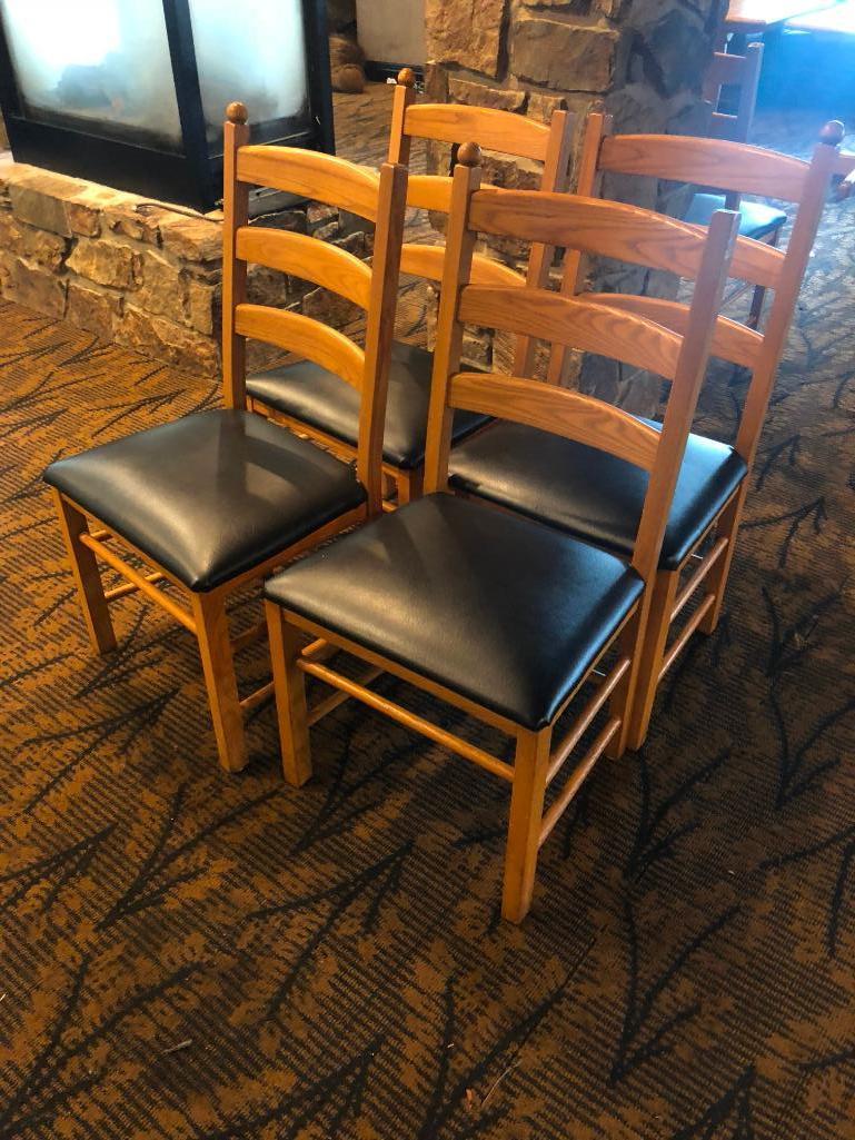 Lot of 4 Restaurant Chairs, Blond w/ Dark Vinyl Seat