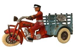 Hubley Cast Iron Indian Motorcycle with Traffic Car