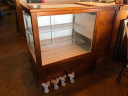 Antique Ice Cooled Deli Case from Crystal Refrigerator Co. Fremont, NE, Oak w/ Glass, Porcelain
