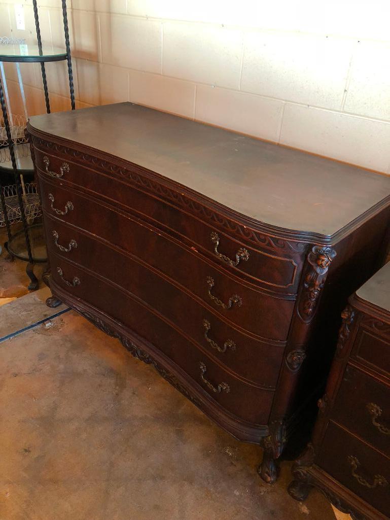 Antique Four Piece Furniture Set, Chest of Drawers, Dresser w/ Mirror, Chair, Buffet Chest of