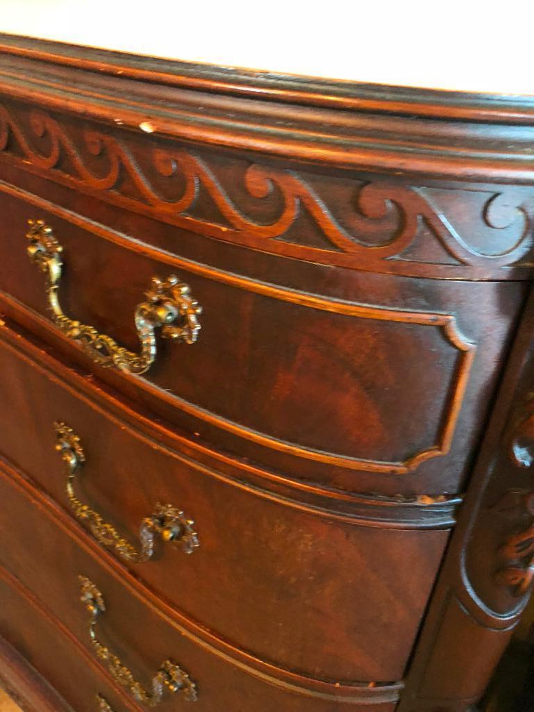 Antique Four Piece Furniture Set, Chest of Drawers, Dresser w/ Mirror, Chair, Buffet Chest of