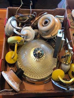 Two Boxes of Lamp Parts, Plus Some Vintage Kitchen Items