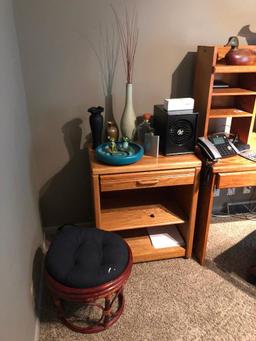 Desk, Office Chair, Office Decor, Foot Stool, Flask, Phone