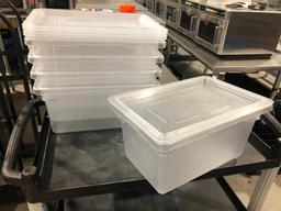 Lot of 5 Cambro 12in x 18in x 9in NSF 4.75 Gallon Clear Plastic Food Storage Boxes w/ Lids