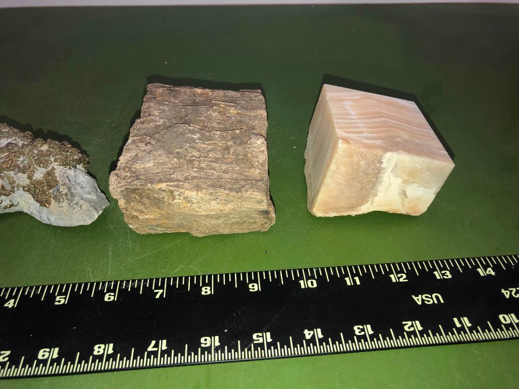 Lot of 3, Petrified Wood, Onyx, Pyrite