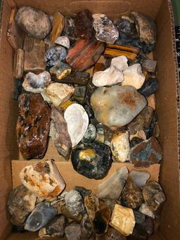 Large Box of Misc. Agates, Pyrite, Polished Geodes & Agates, Obsidian, Fire Agate, Tiger Eye, Misc.