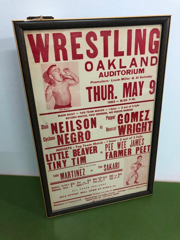 c. 1963 Midget Wrestling Framed Poster, Oakland Auditorium CA, Tiny Tim, Little Beaver