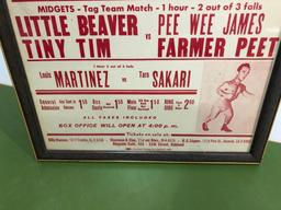 c. 1963 Midget Wrestling Framed Poster, Oakland Auditorium CA, Tiny Tim, Little Beaver