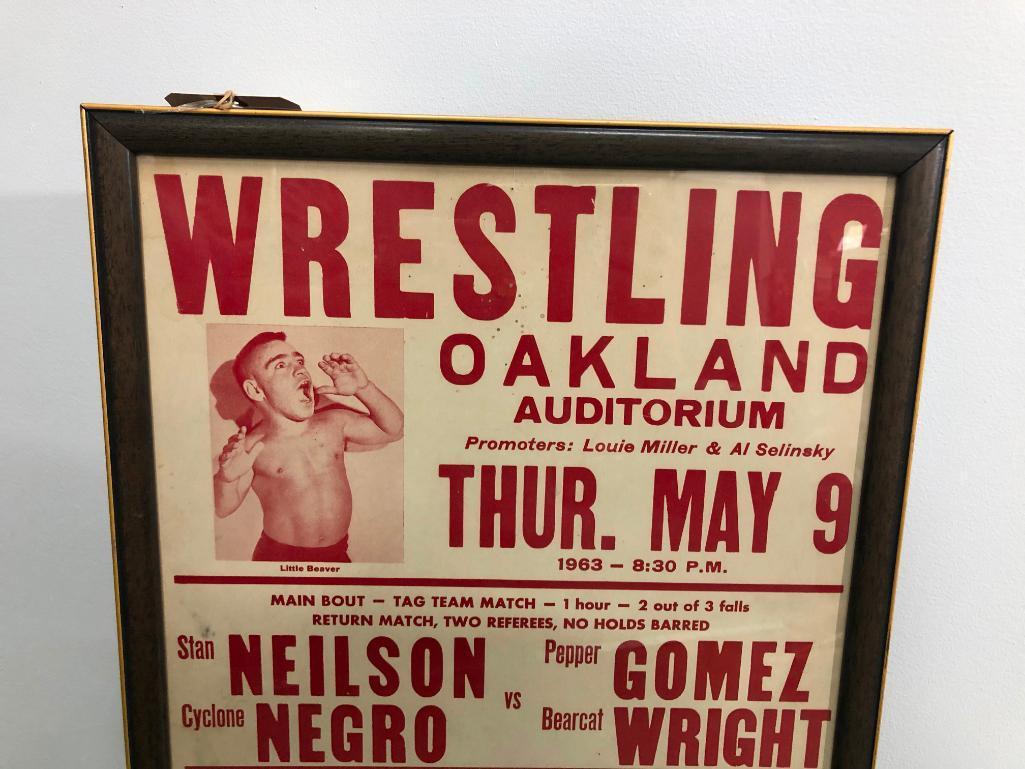 c. 1963 Midget Wrestling Framed Poster, Oakland Auditorium CA, Tiny Tim, Little Beaver