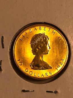 Gold Coin: 1984 Canada Elizabeth II 10 Dollar 1/4 Oz Gold Coin .9999 Fine Gold