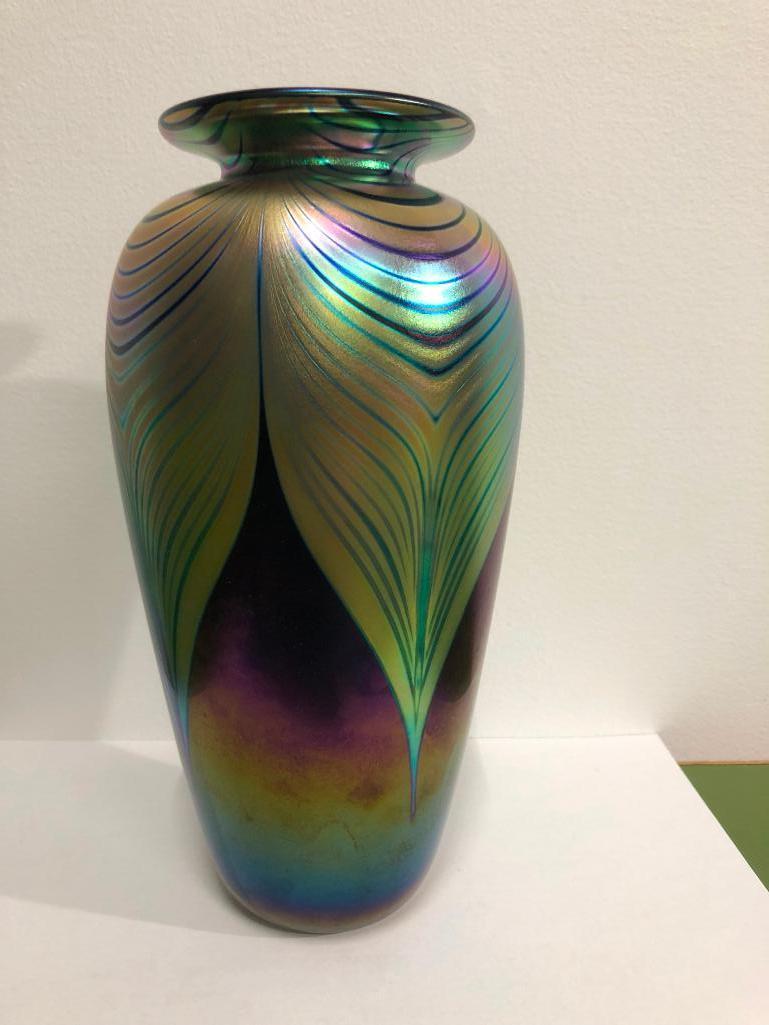 Abelman Pulled Feather Vase, Signed, Beautiful Vase