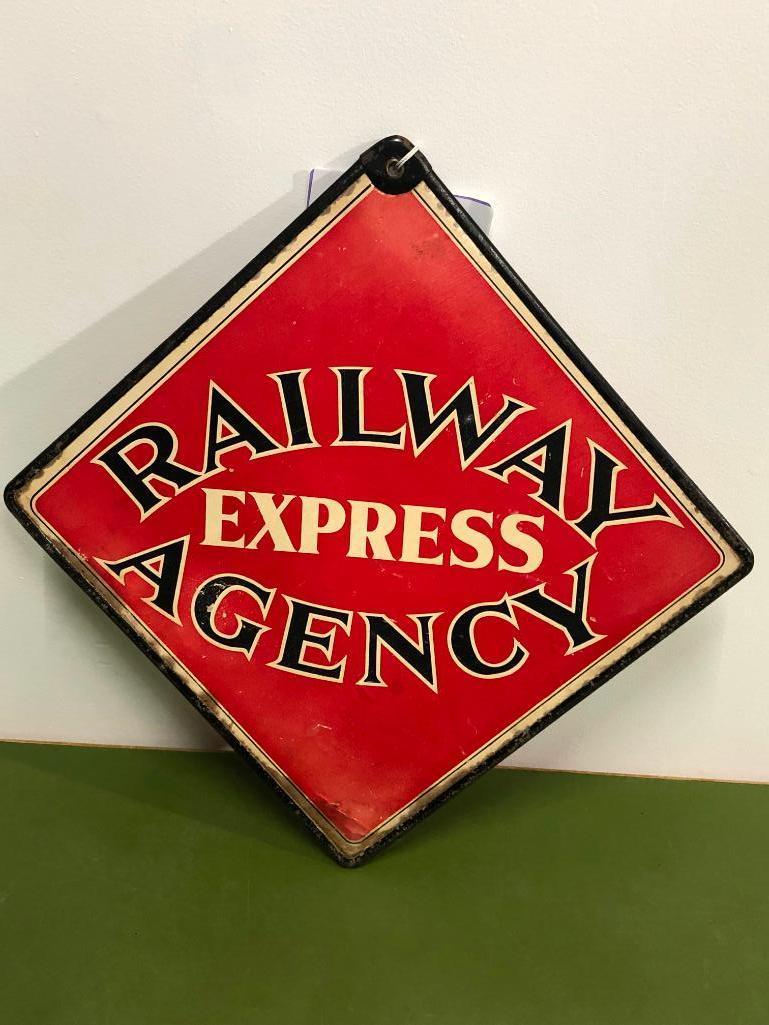 Railway Express Agency Metal Framed Masonite Sign 19.5in