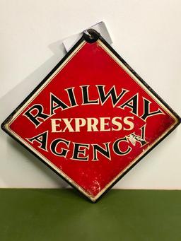 Railway Express Agency Metal Framed Masonite Sign 19.5in