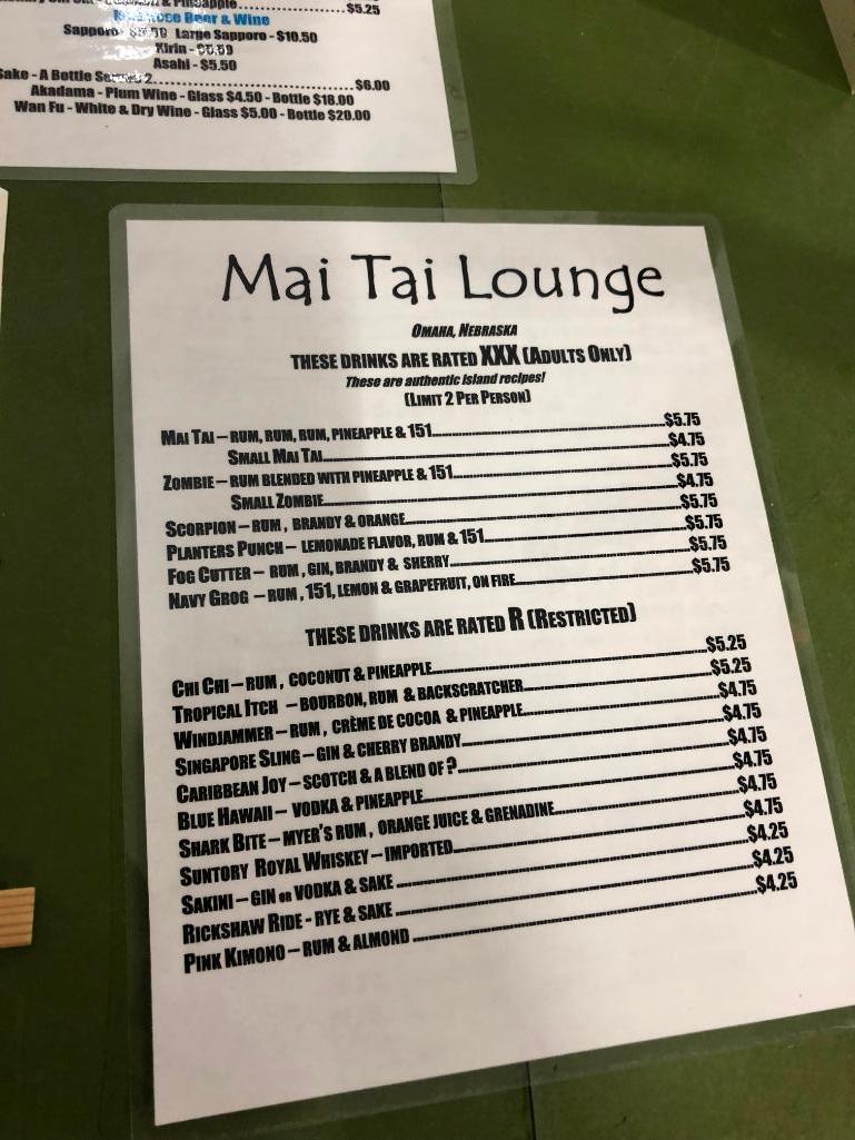 Mt Fugi Inn & Mai Tai Lounge Omaha Memorabilia, Braille Menu, Menus & Chopsticks