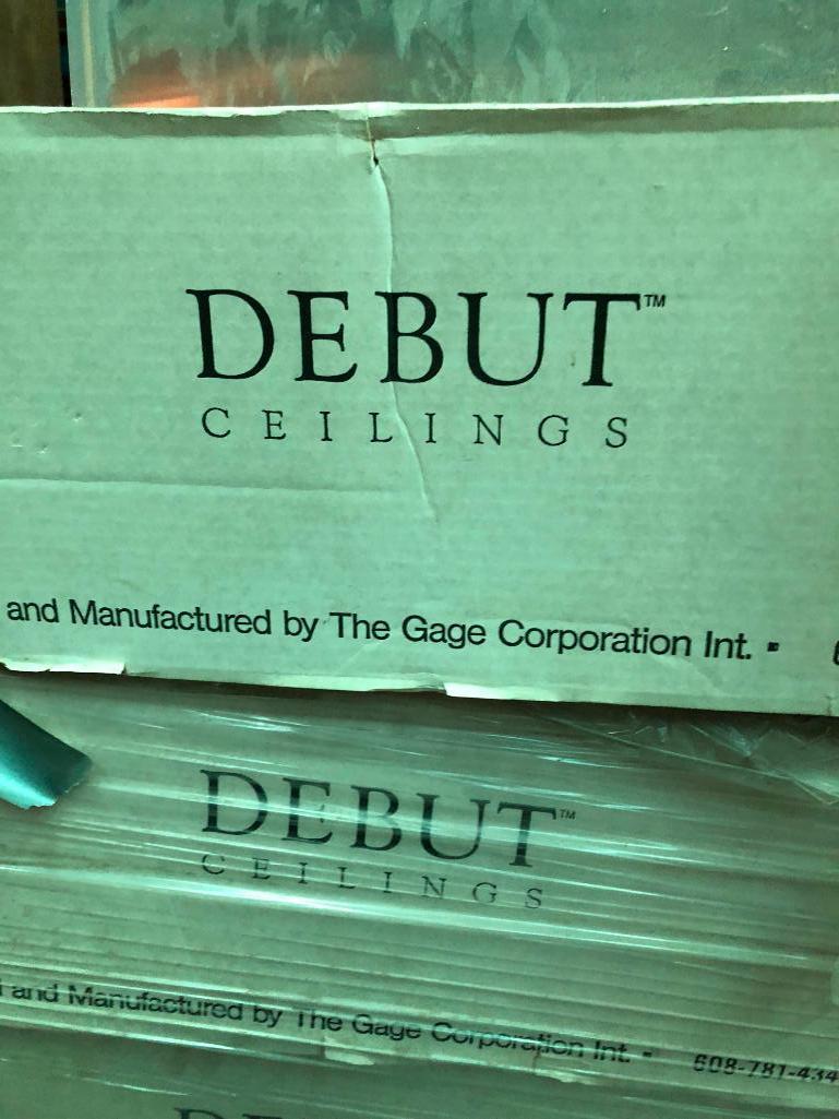 8+ Cases of Debut Ceiling Tiles, Metal - Aluminum or Tin, 24in x 24in, 18/case & 10in x 20in grills