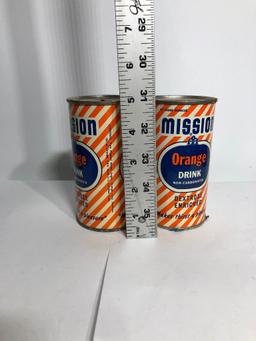 Lot of 2 Tin Mission Orange Banks, 12 Oz. Cans