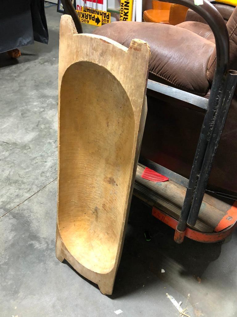 Primitive Hand Carved Wooden Tub or Bowl, Approx. 46in x 15in