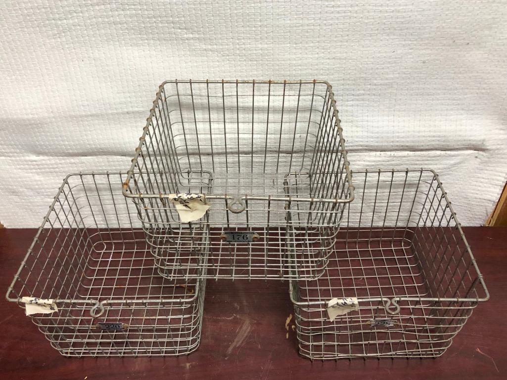 Lot of 3 Wire Baskets w/ Number Tags on them. 12in x 12in x 8in