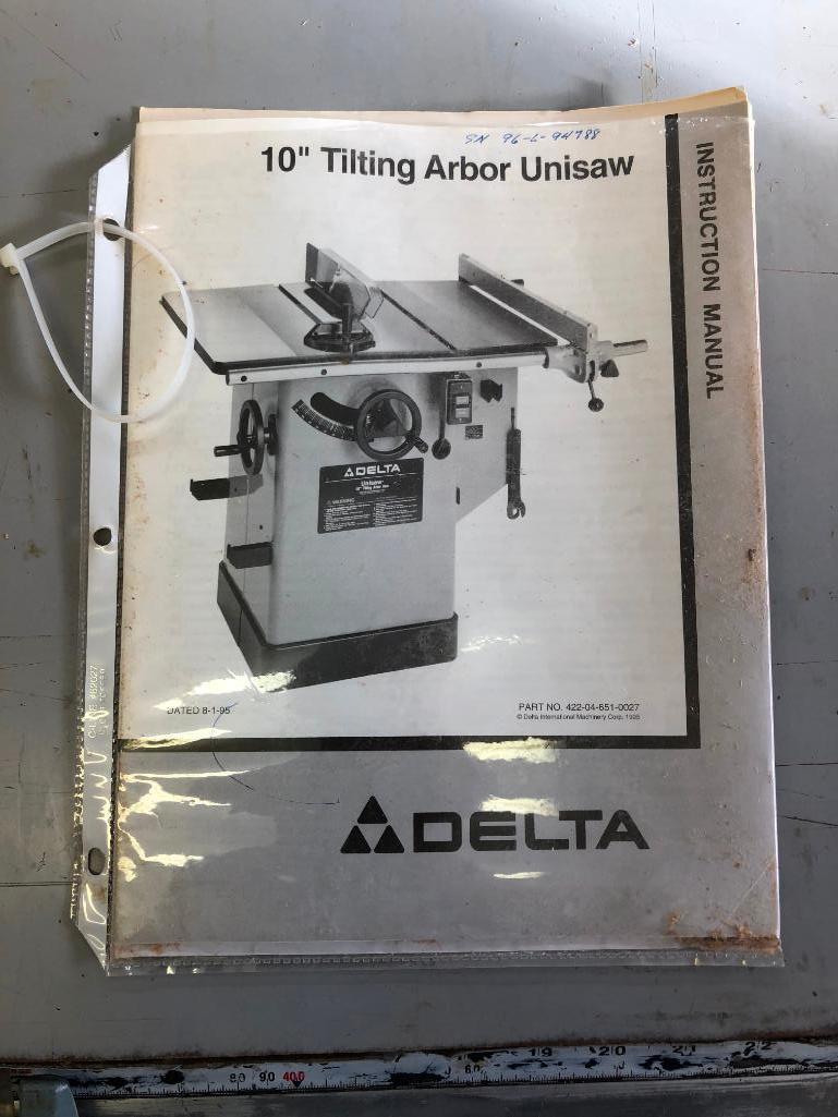 DELTA, 10” Tilting Arbor Unisaw (Model CS-4K-10) with Unifence Saw Guide & Table Model: 36-906, 52"