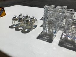 Six Heavy Leaded Glass Candle Holders w/ 6 New 24hr Liquid Candles