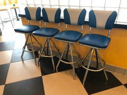 Modern 1950's Retro Diner Style Blue, White & Chrome Swivel Bar Stools