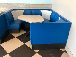 Mdoern 1950's Retro Diner Style Blue & White Corner Booth & Restaurant Table