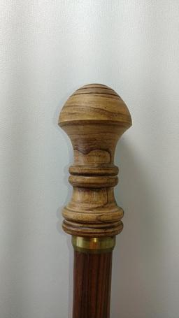 Wood Turned Knob Handled Cane with Brass Collar