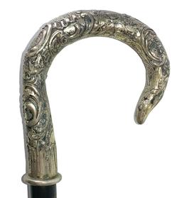 Silver Serpent Crook Handled Dress Cane, Ornate Handle