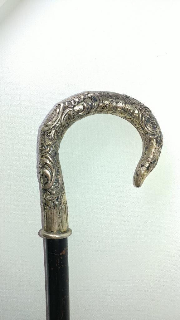 Silver Serpent Crook Handled Dress Cane, Ornate Handle