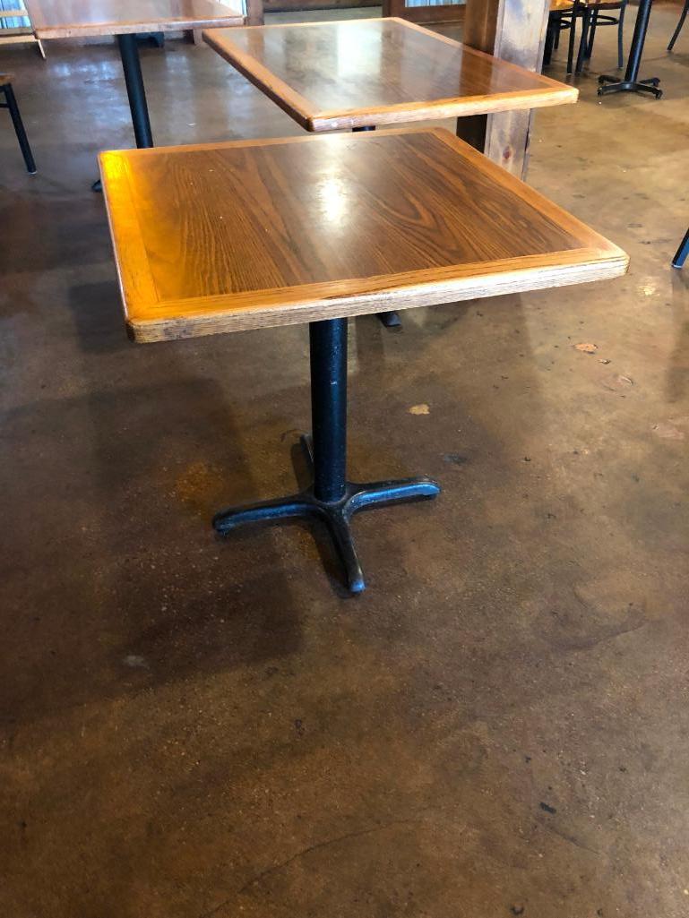 Restaurant Table, Wood & Laminate Top, Single Pedestal Iron Base, 30in x 30in x 30in