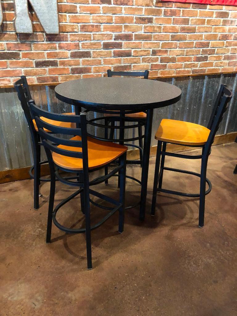 Contemporary Round Pub Table with 4 Bar Stools, 36in High, 42in High