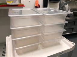 Lot of 8, Cambro Camware Clear Food Pans, 1/2 Size, 4in Deep w/ Lids, EN 631-1