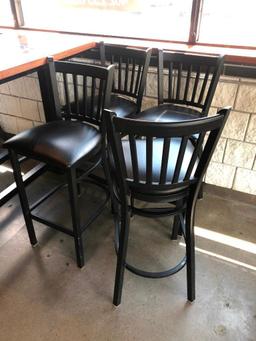 Lot of 4 Iron Base Restaurant Stools w/ Black Padded Seat & Iron Back Rest