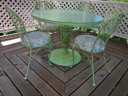 Wrought Iron Green Patio Table & 4 Chairs, Matching Drink Cart