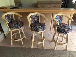 Lot of 3 Swivel Billiards Bar Stools, Pool Motif Fabric