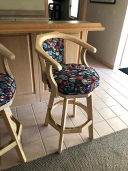 Lot of 3 Swivel Billiards Bar Stools, Pool Motif Fabric