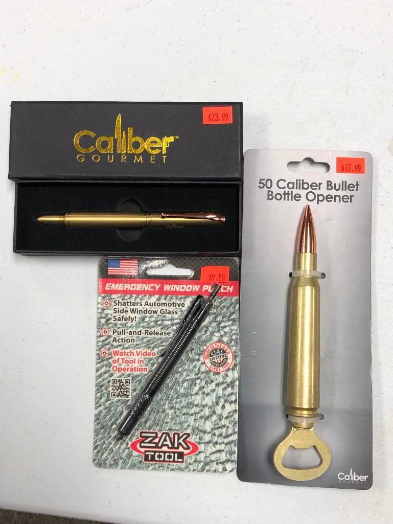 Lot of 3, Window Punch, 50 Cal. Bottle Opener, Caliber Gourmet Bullet Pen