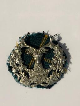 WWII Gordon Highlanders Badge, Worn During WWII & Orig Piece of Tartan That was Worn with the Badge