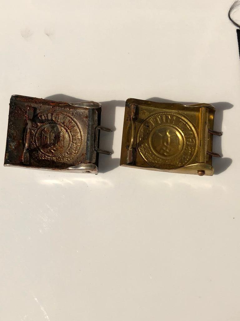 1939 Swastika Iron Cross Medal & 2 Nazi German Belt Buckles