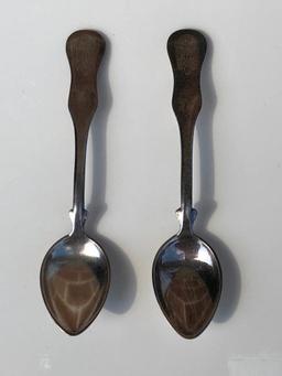 2 Art Krupp Berndorf Silver Spoons Engraved w/ Nazi Swastika Insignia