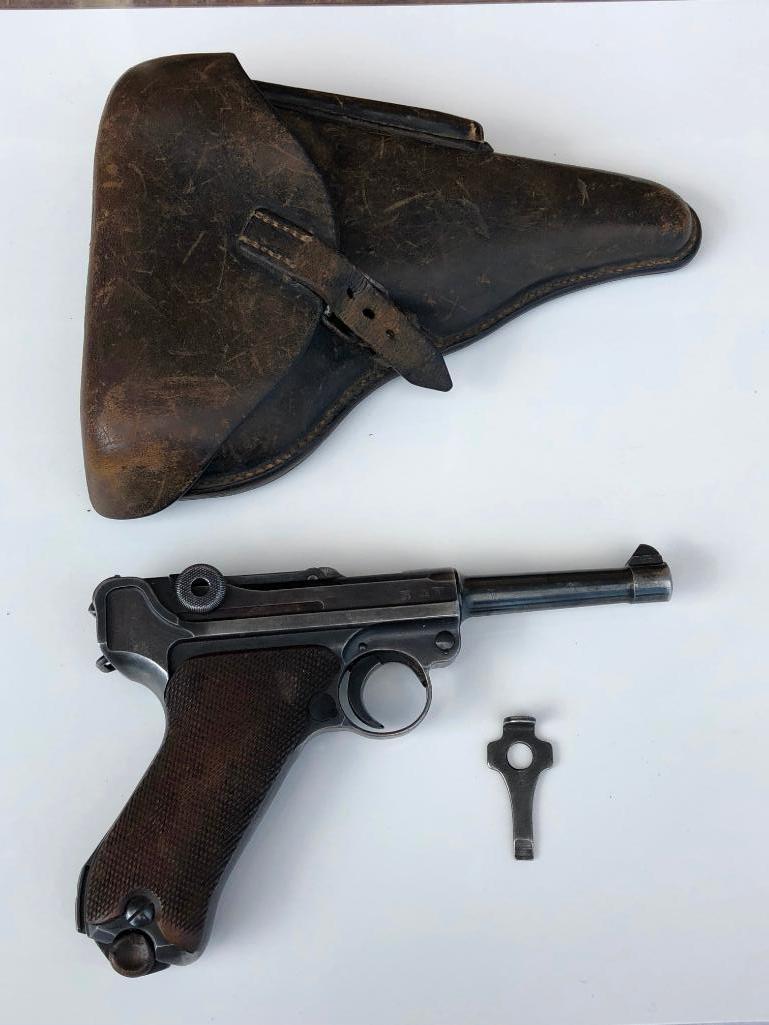 World War II Mauser "42" Code 1939 Dated Luger Semi-Automatic Pistol Model P08 9mm with 1936 Holster