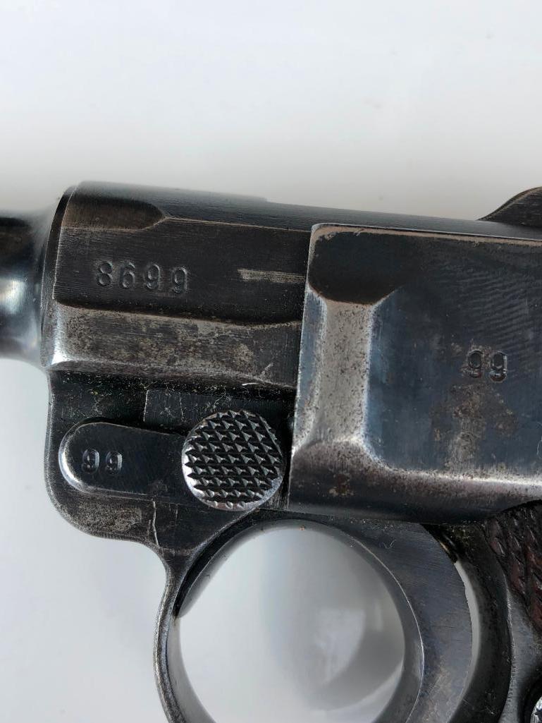 World War II Mauser "42" Code 1939 Dated Luger Semi-Automatic Pistol Model P08 9mm with 1936 Holster