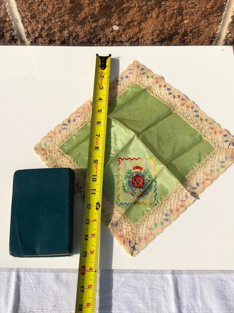 Holy Bible w/ King Georges Emblem & Message Dated 1939 & Handkerchief w/ Royal Engineers Crest