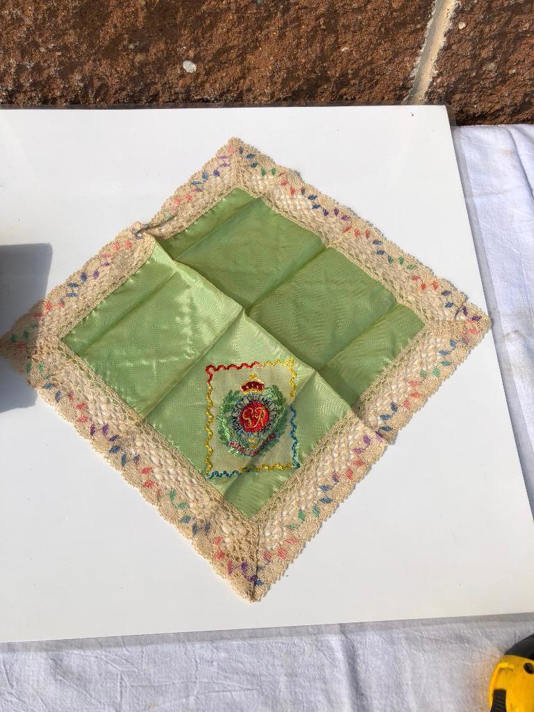 Holy Bible w/ King Georges Emblem & Message Dated 1939 & Handkerchief w/ Royal Engineers Crest