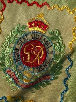 Holy Bible w/ King Georges Emblem & Message Dated 1939 & Handkerchief w/ Royal Engineers Crest