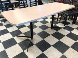 Restaurant Table, Laminate Top, Chrome Edging, Single Pedestal, 72in x 30in, Like New